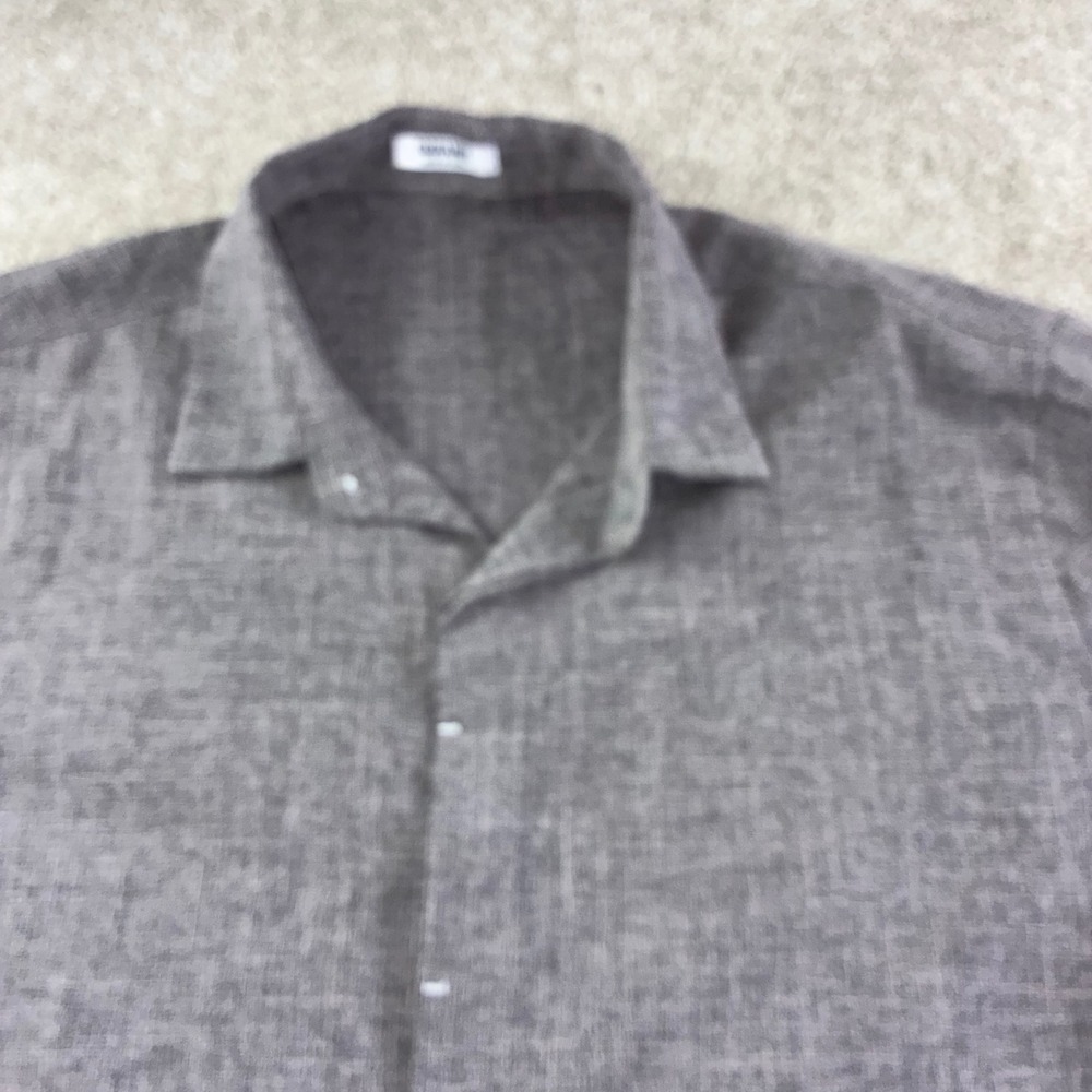 Goofandy Mens L Grey Short Sleeve Button‎ Up Shirt Linen Blend Casual